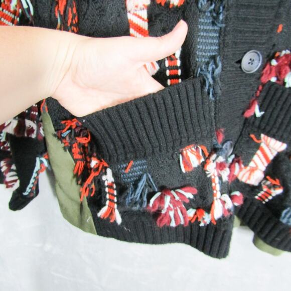 Anthropologie Sweater Size Medium Othilia Cardigan Felia Fringe Puff Sleeve - Picture 10 of 13